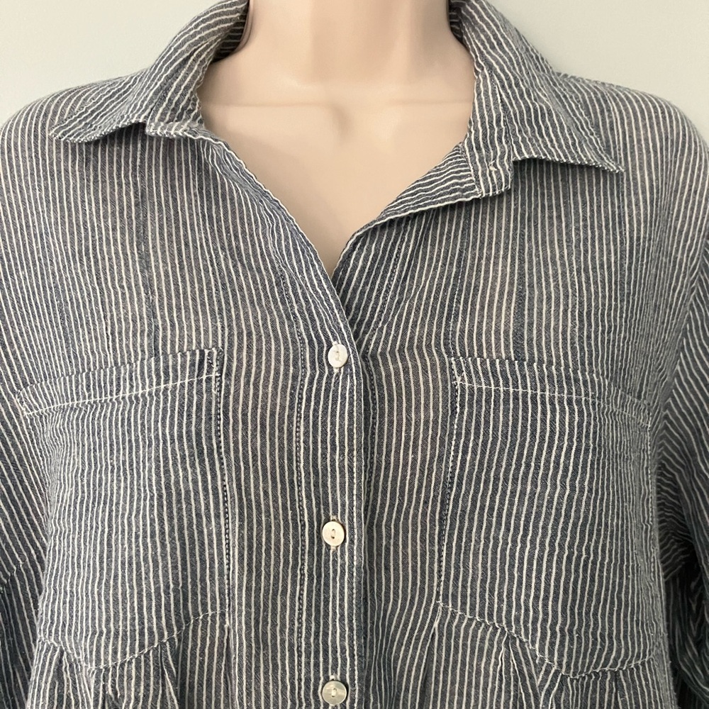 Lord & Taylor striped cotton blouse top button down baggy casual minimalist 1X - Picture 4 of 8